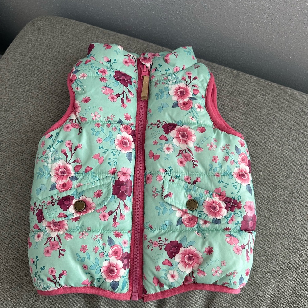 Pumpkin Patch Green and Pink Floral Vest